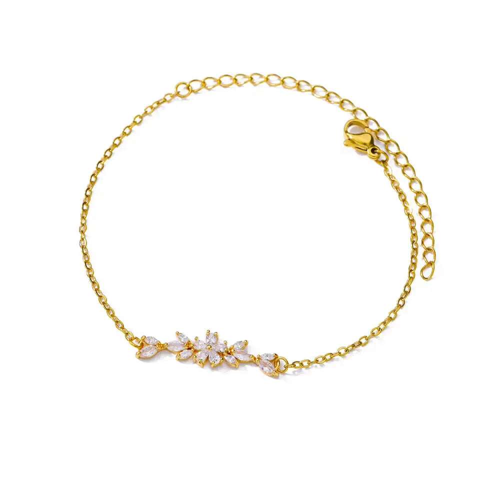 White Zircon Flower Bracelet – Stainless Steel by ZEB Jewelry – view 2