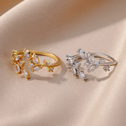 Zircon Leaf Open Ring by ZEB Jewelry – view 6