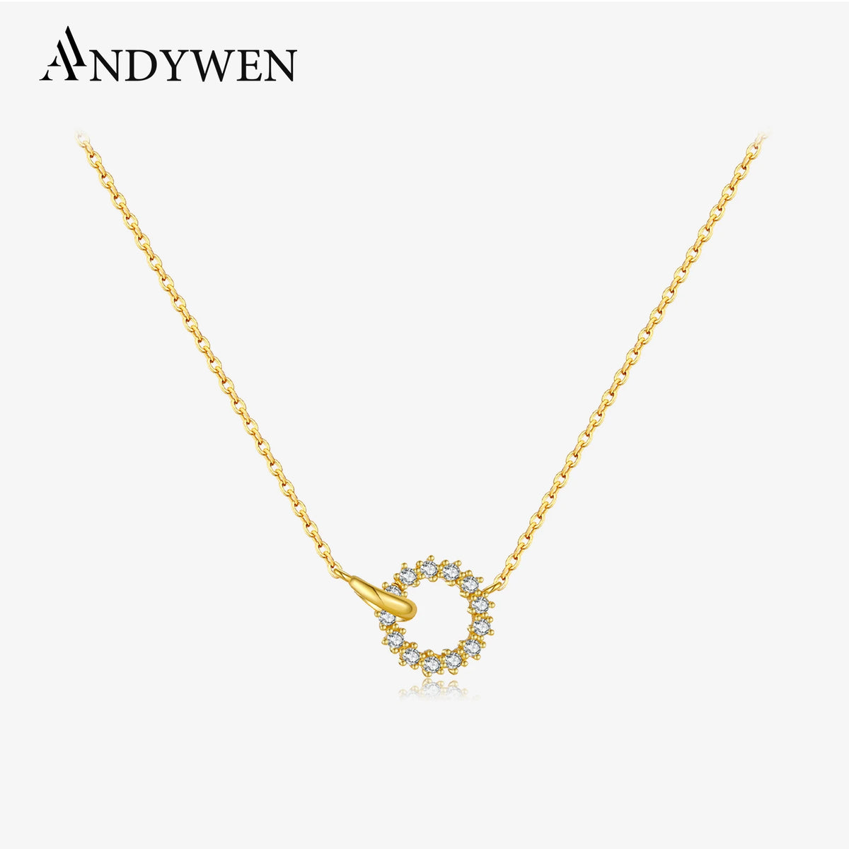 Circle Zircon Pendant Necklace – 925 Sterling Silver by ZEB Jewelry – view 1