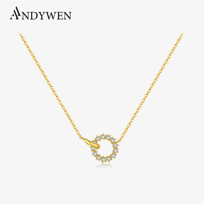 Circle Zircon Pendant Necklace – 925 Sterling Silver by ZEB Jewelry – view 1