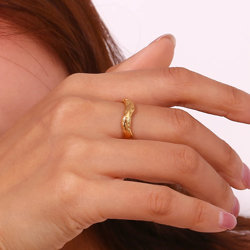 Wavy Texture Ring – 18K PVD Stainless Steel by ZEB Jewelry – view 2