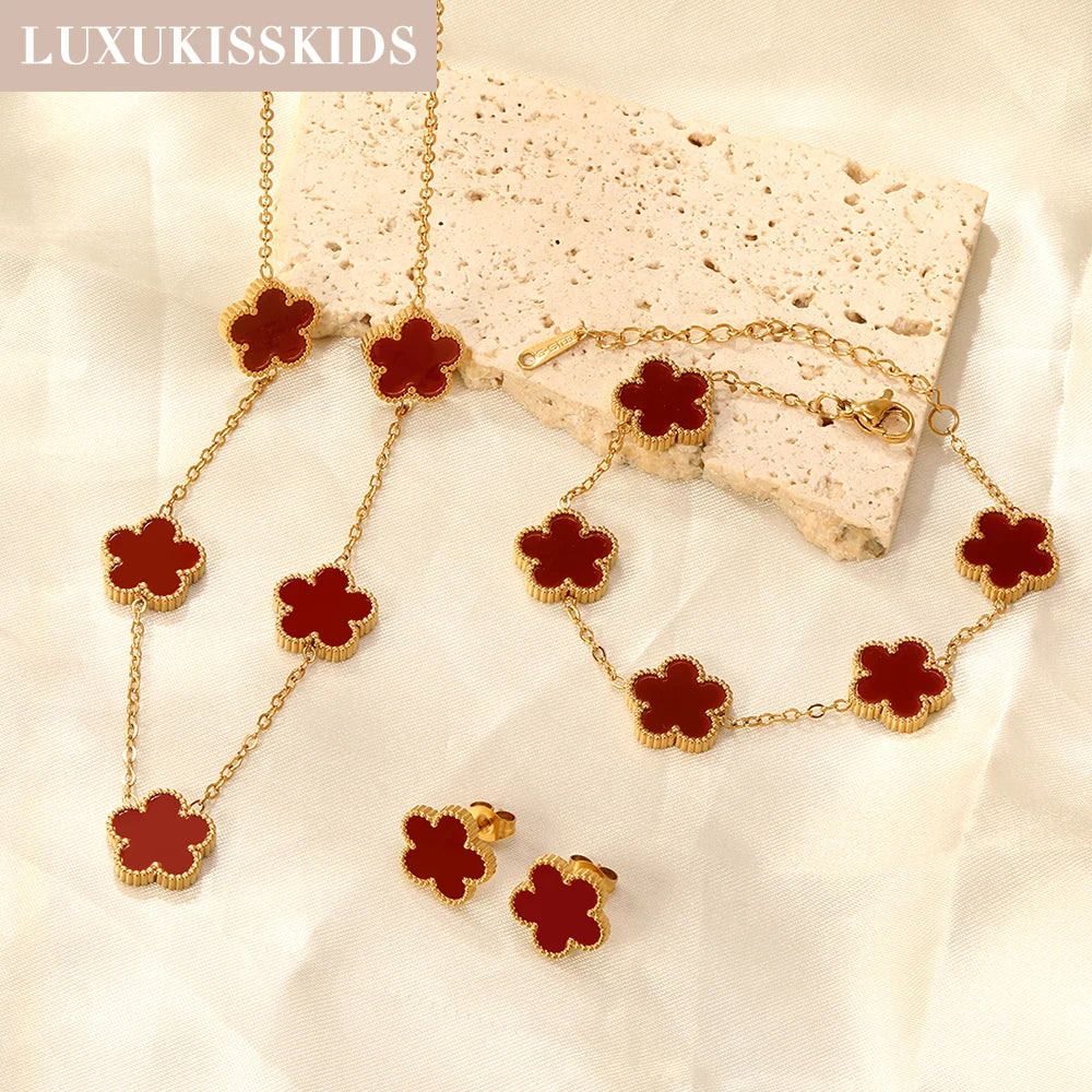 White Shell Clover Jewelry Set – Stainless Steel by ZEB Jewelry – view 13