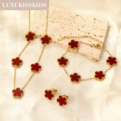 White Shell Clover Jewelry Set – Stainless Steel by ZEB Jewelry – view 13