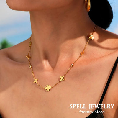 Gold Plated Four Leaf Flower Necklace