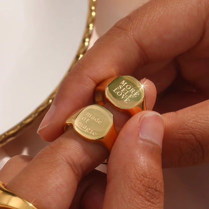 Engraved Ring – 18K Gold-Plated Stainless Steel by ZEB Jewelry – view 11