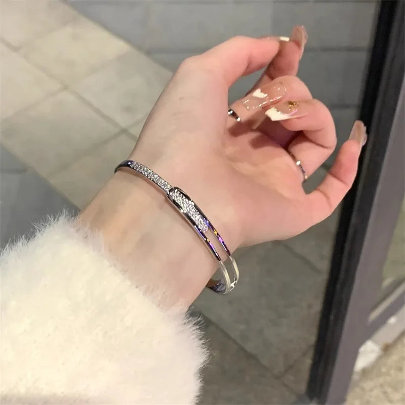 Silver Zircon Open Cuff Bangle by ZEB Jewelry – view 2