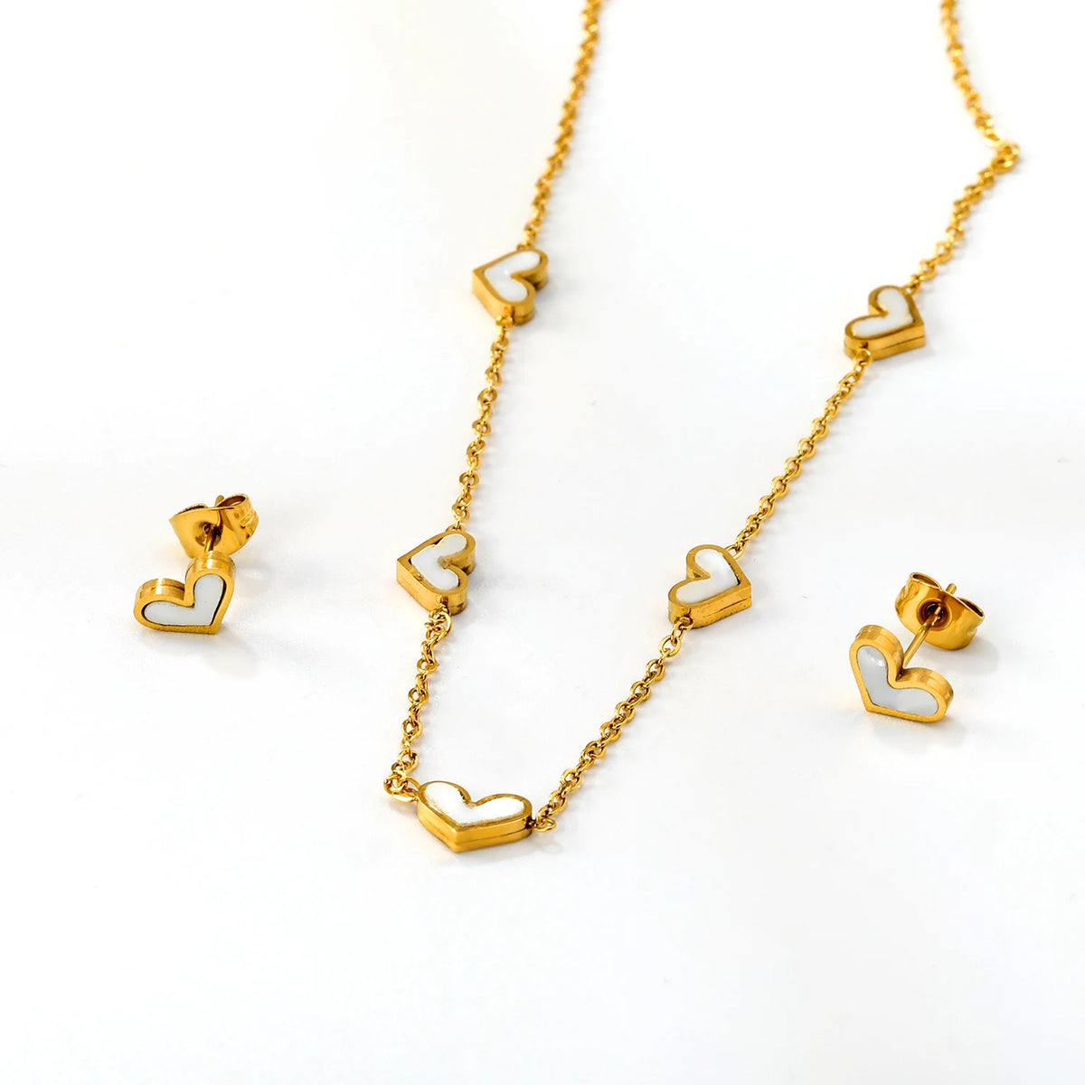 White Shell Clover Jewelry Set – Stainless Steel by ZEB Jewelry – view 22