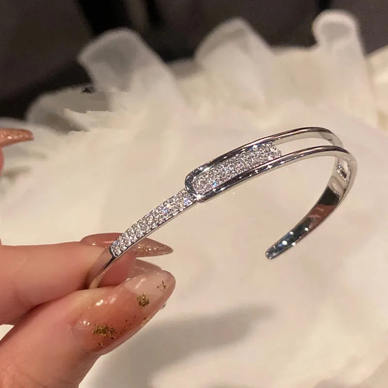 Silver Zircon Open Cuff Bangle by ZEB Jewelry – view 1