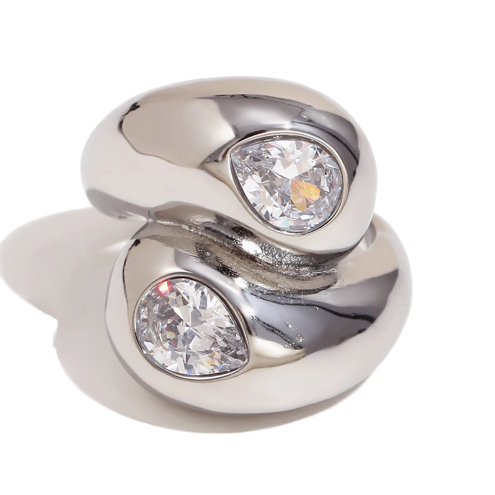Bold Zircon Ring – 18K Gold-Plated Stainless Steel by ZEB Jewelry – view 7
