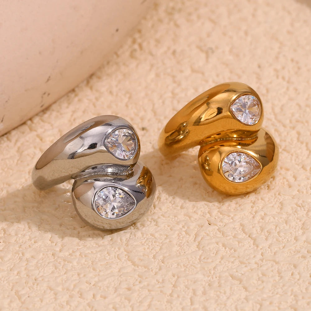 Bold Zircon Ring – 18K Gold-Plated Stainless Steel by ZEB Jewelry – view 4