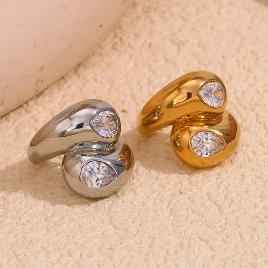 Bold Zircon Ring – 18K Gold-Plated Stainless Steel by ZEB Jewelry – view 4