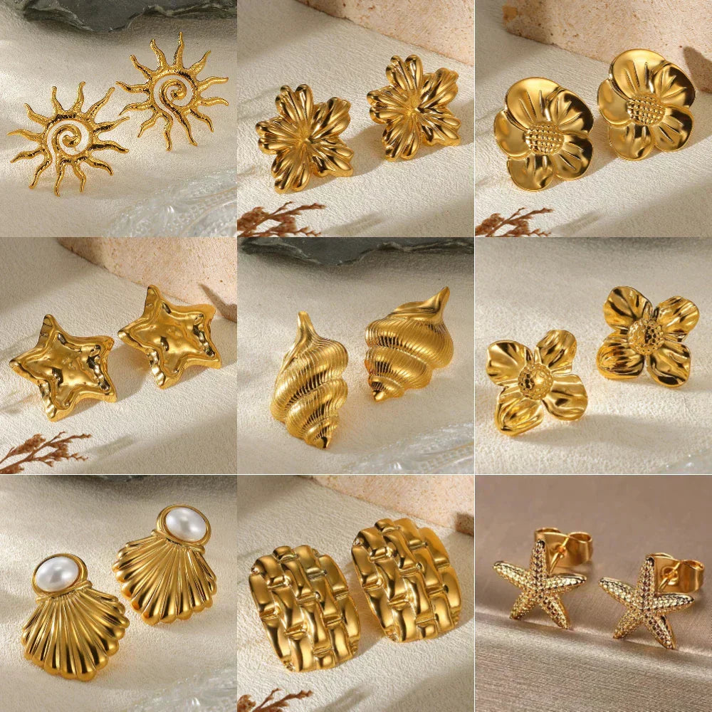 Geometric Flower Earrings – Stainless Steel by ZEB Jewelry – view 1