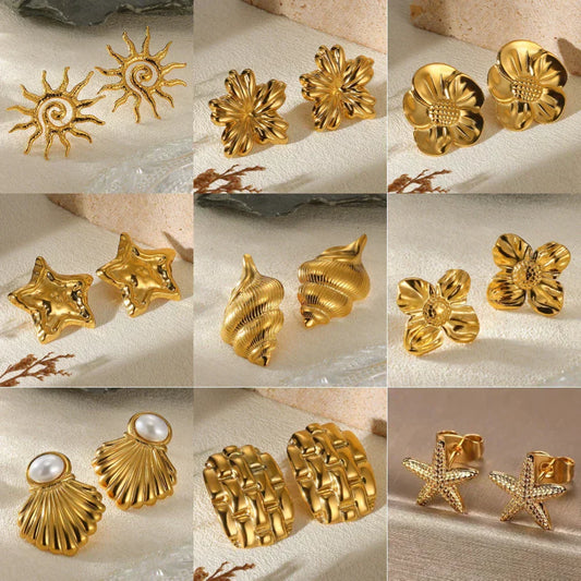 Geometric Flower Earrings – Stainless Steel by ZEB Jewelry – view 1