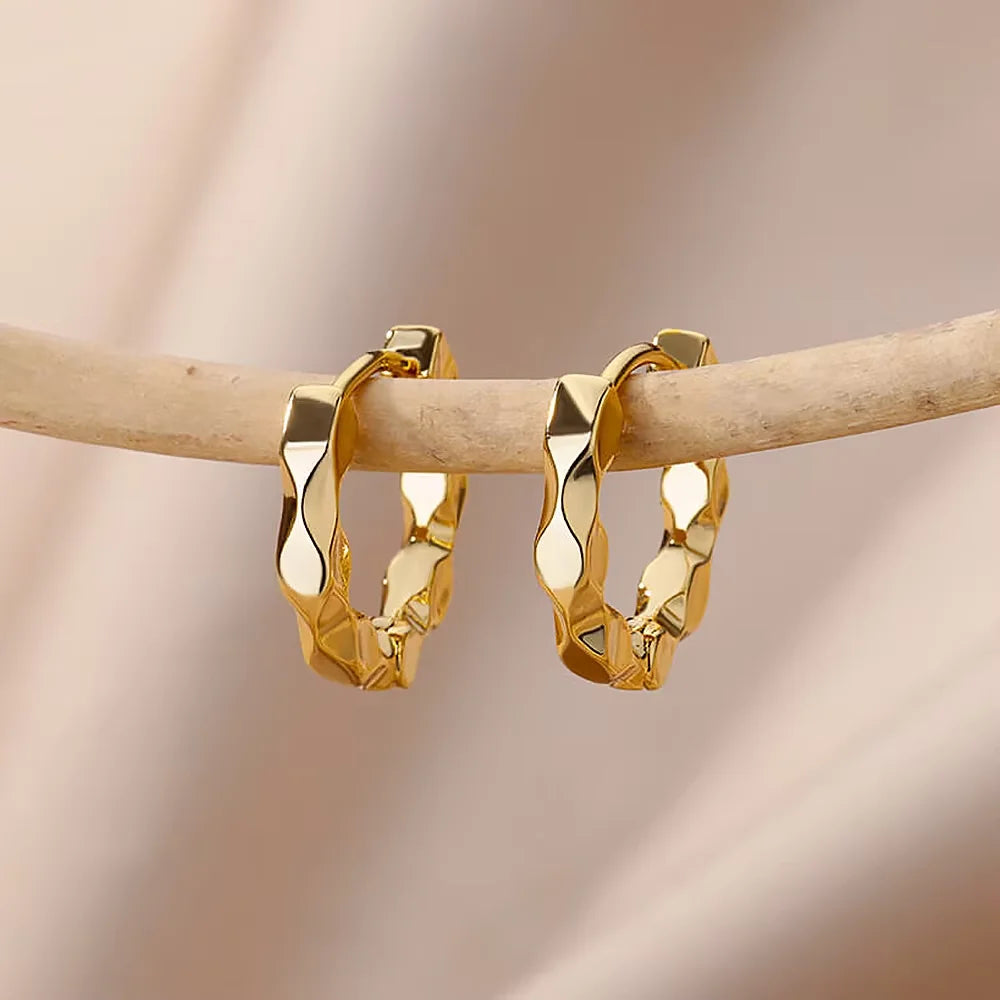 Twisted Gold Hoop Earrings – Stainless Steel by ZEB Jewelry – view 6