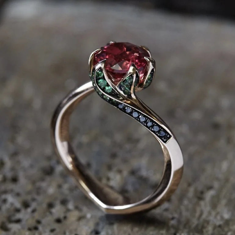 Rose Flower Red Stone Ring by ZEB Jewelry – view 5