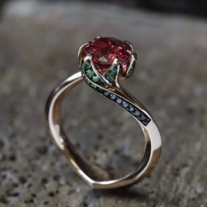 Rose Flower Red Stone Ring by ZEB Jewelry – view 5