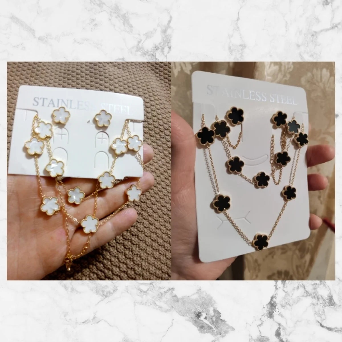 White Shell Clover Jewelry Set – Stainless Steel by ZEB Jewelry – view 7
