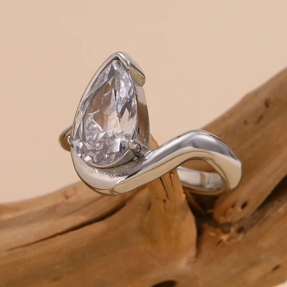 Waterdrop Rhinestone Ring – Stainless Steel by ZEB Jewelry – view 3
