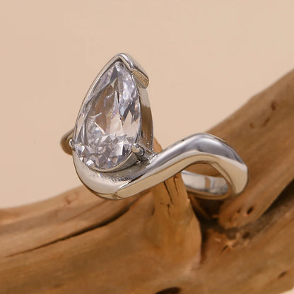 Waterdrop Rhinestone Ring – Stainless Steel by ZEB Jewelry – view 3