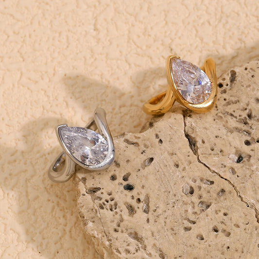 Waterdrop Rhinestone Ring – Stainless Steel by ZEB Jewelry – view 2