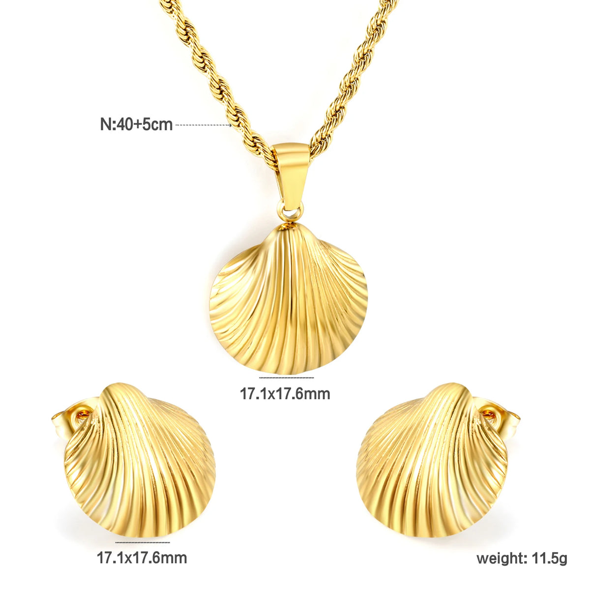 White Shell Clover Jewelry Set – Stainless Steel by ZEB Jewelry – view 15