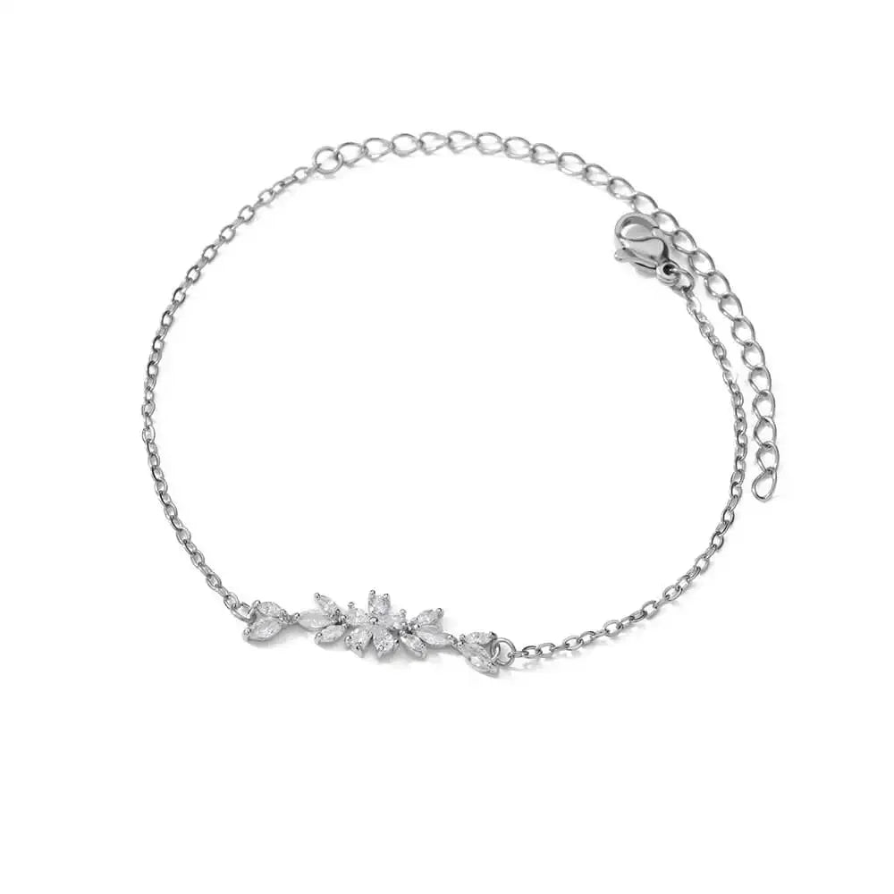 White Zircon Flower Bracelet – Stainless Steel by ZEB Jewelry – view 6