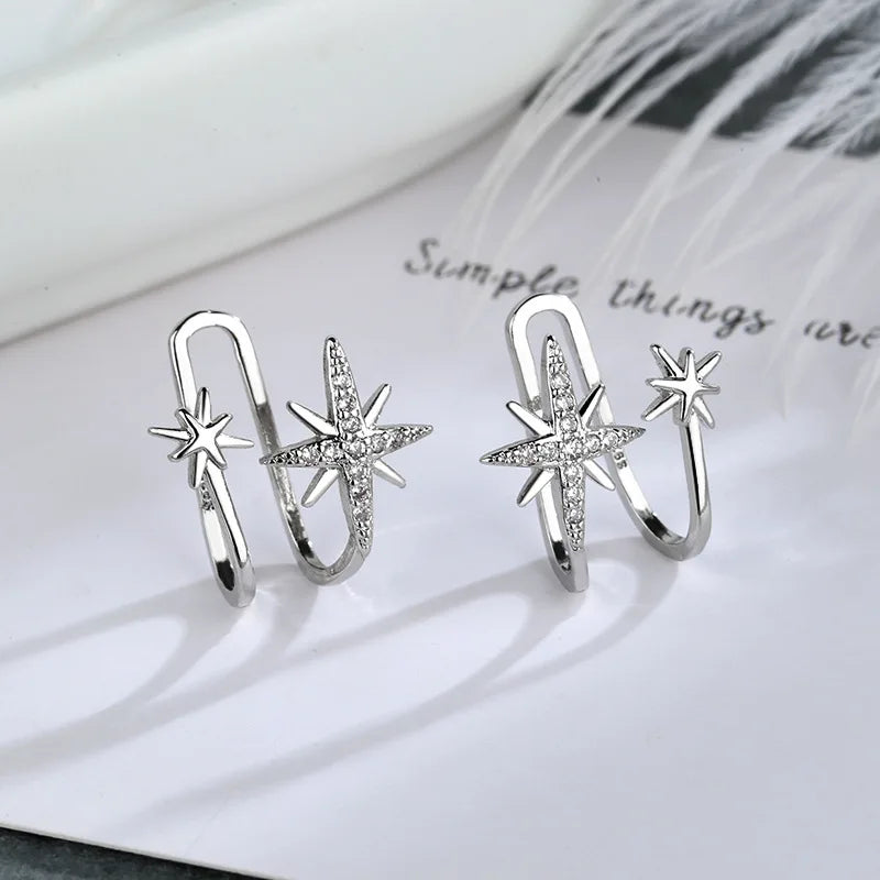 Zircon Star Tassel Clip Earrings by ZEB Jewelry – view 2