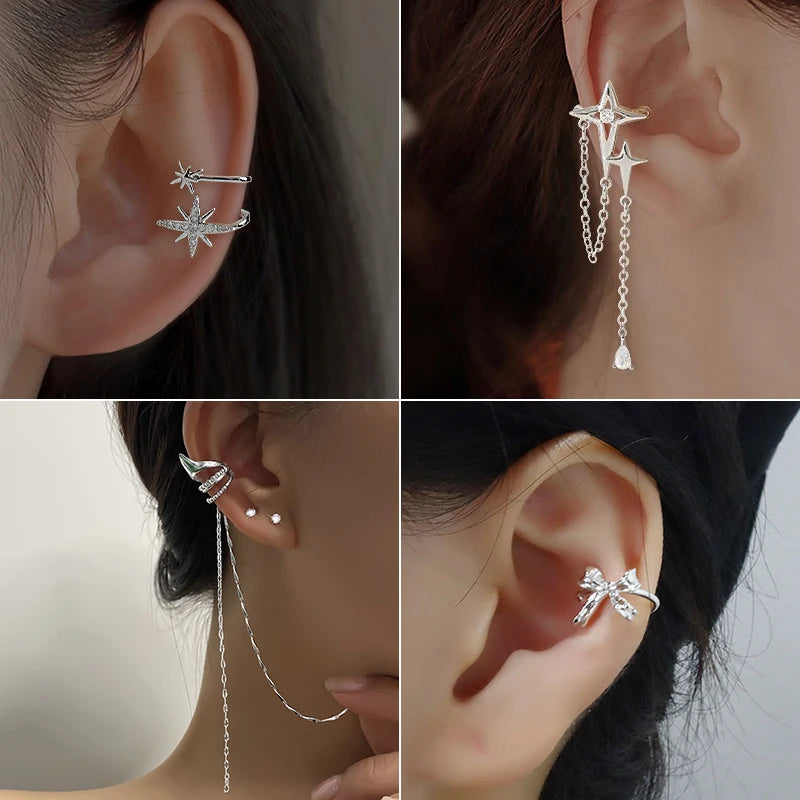 Zircon Star Tassel Clip Earrings by ZEB Jewelry – view 3