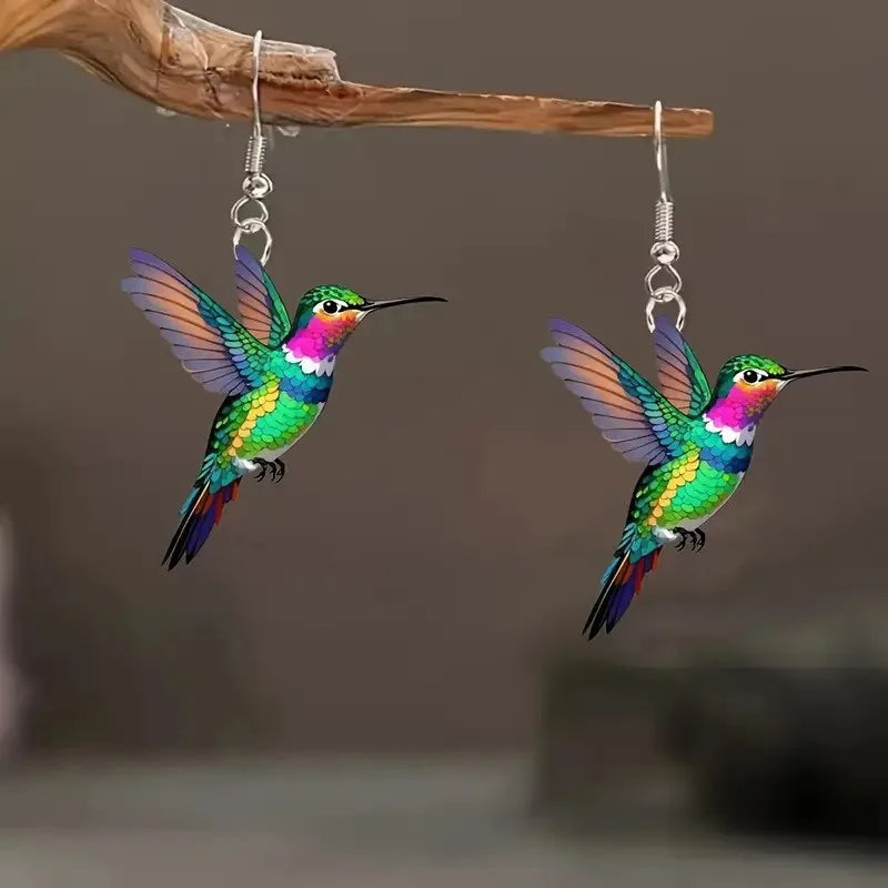 Hummingbird Drop Earrings – Lightweight Acrylic by ZEB Jewelry – view 6